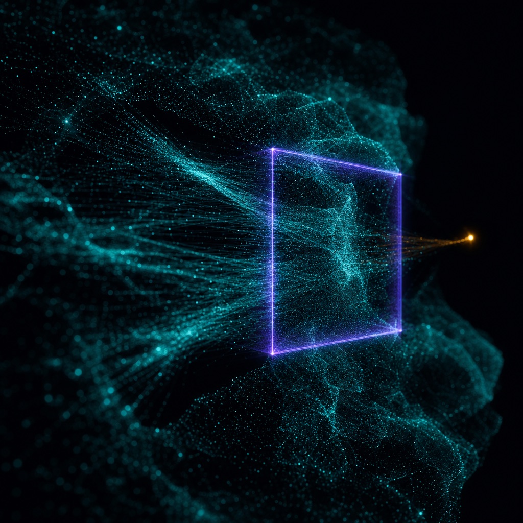 A violet selection frame hovering inside a dense aqua point cloud